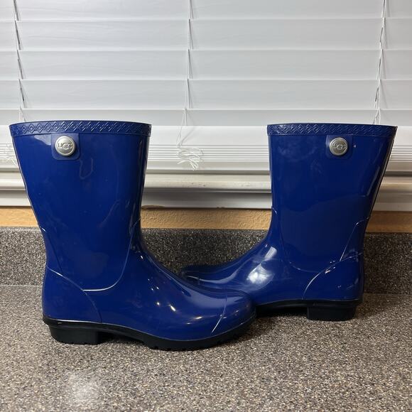 UGG Sienna Glossy Navy Blue Rubber Pull-On Waterproof Rain Boots Womens Sz 9-9.5 - Picture 4 of 10